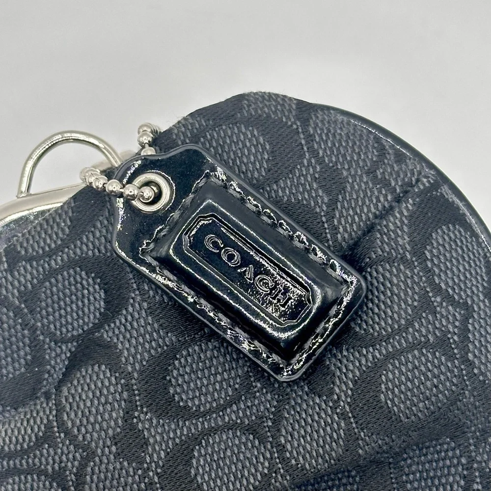 Coach Coin Purse Pouch Kisslock Black Signature Jacquard‎ Monogram C Silver Mini - Picture 7 of 7